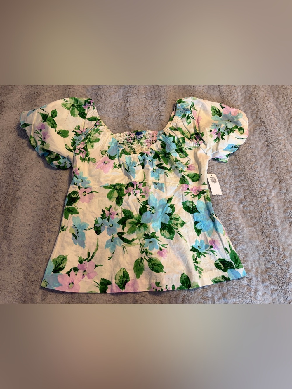 Old Navy Floral Puff-Sleeve Top - Cream, Green, Pink, Blue